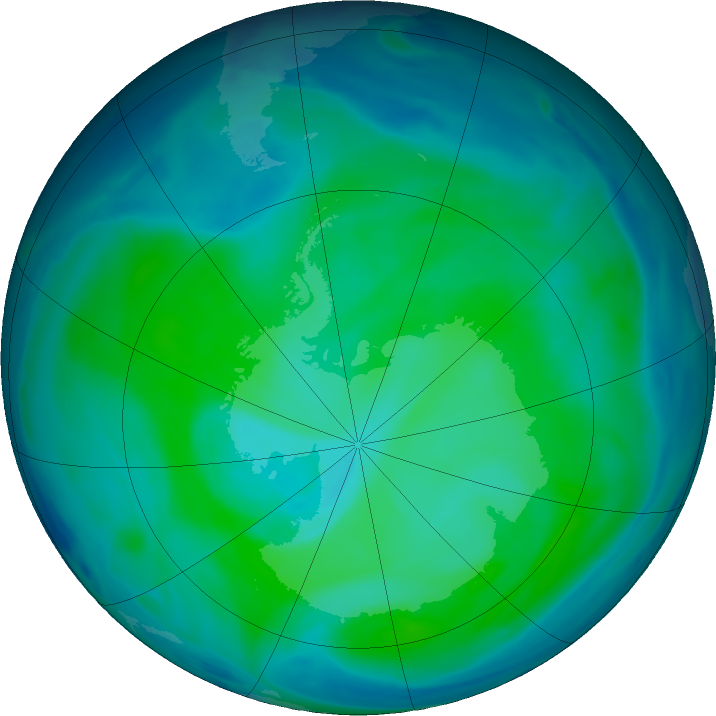Antarctic ozone map for 04 January 2021